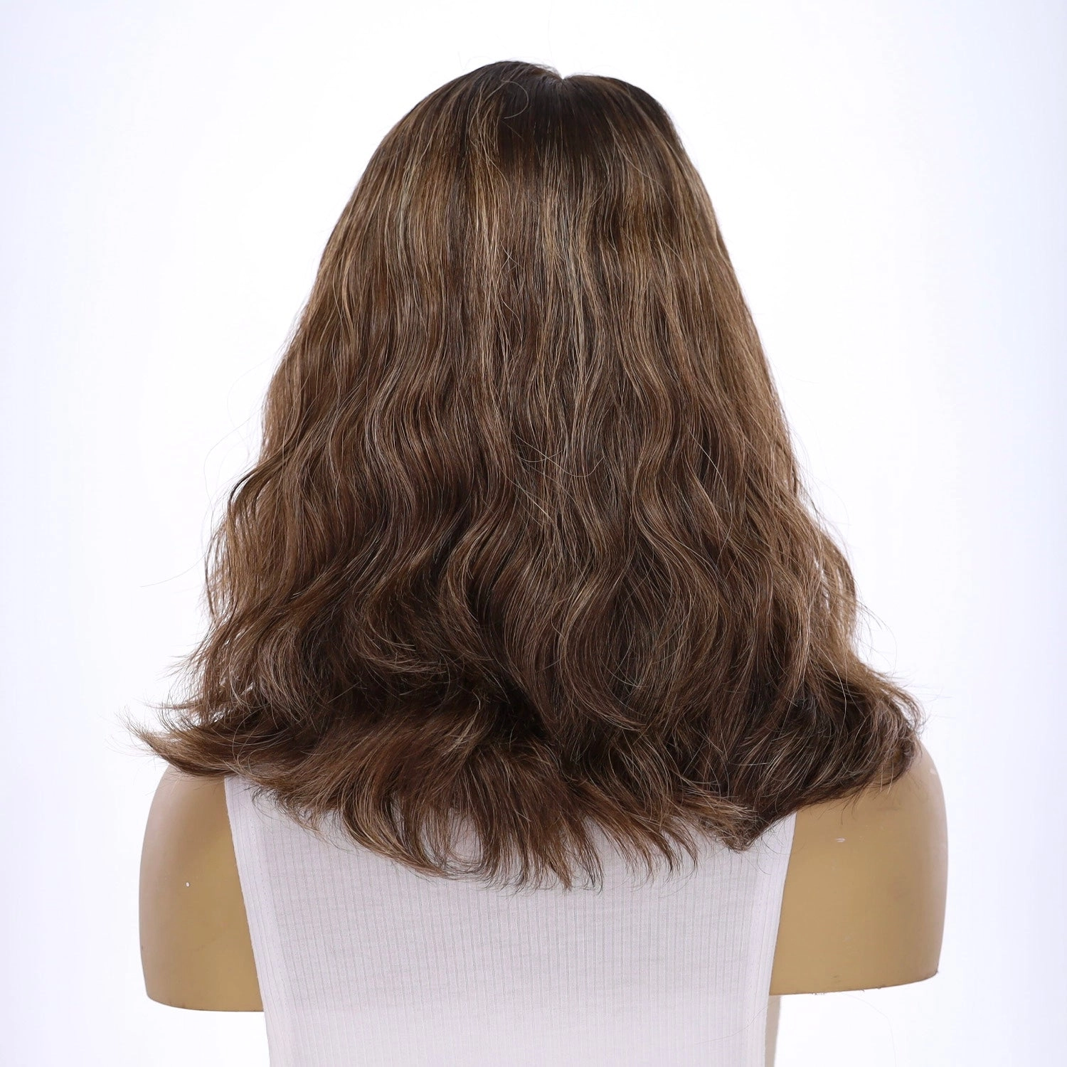 16" Divine Lace Top Wig Dark Brown w/ Highlights Wavy