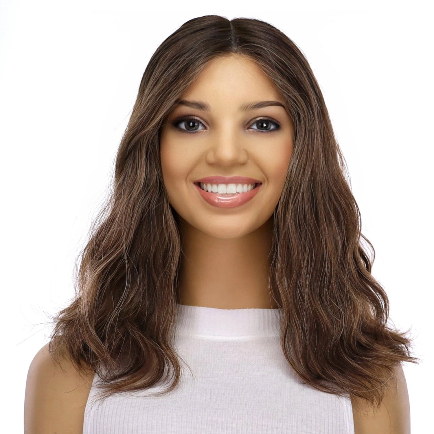 16" Divine Lace Top Wig Dark Brown w/ Highlights Wavy