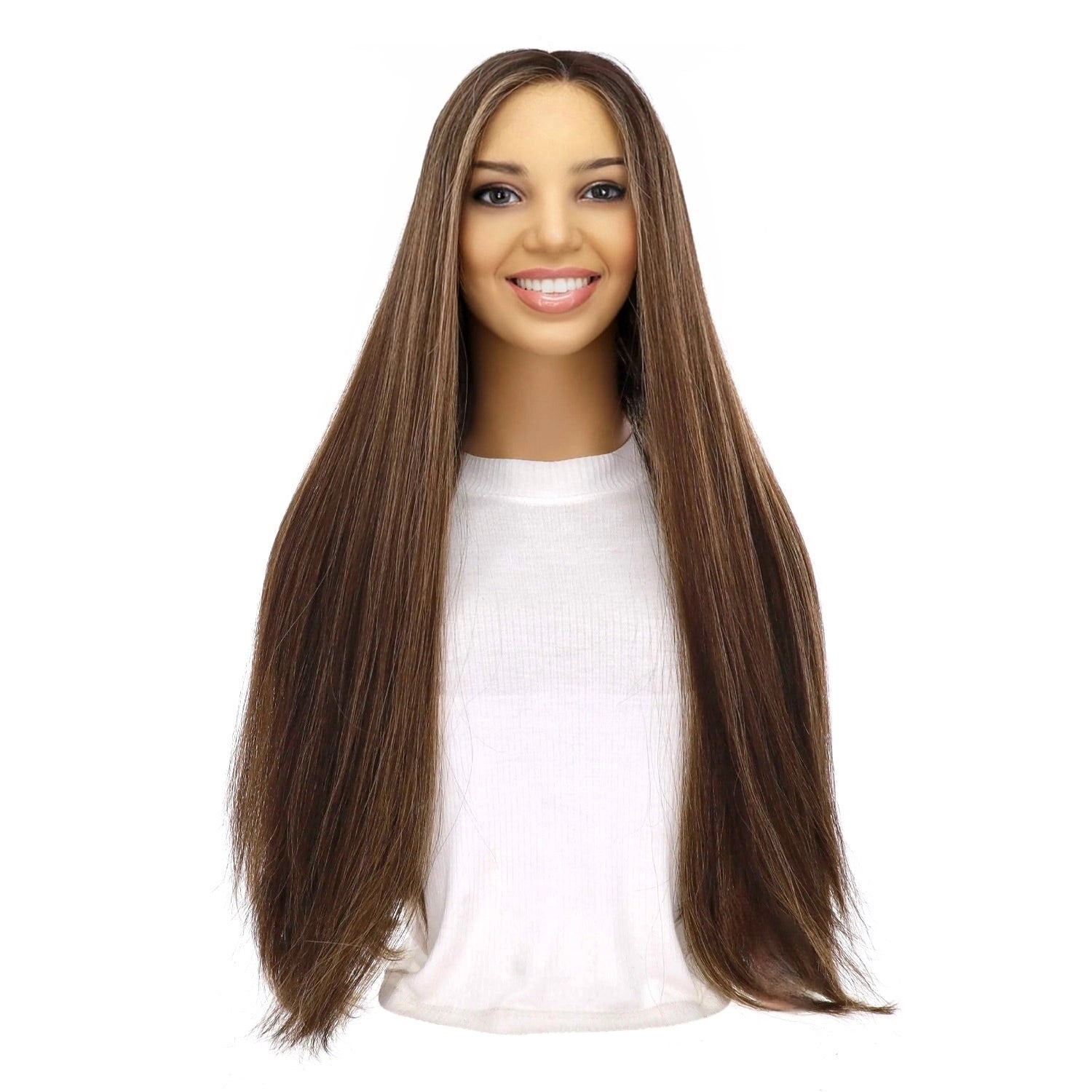 26" Divine Lace Top Wig Dark Brown w/ Highlights