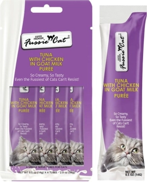Fussie Cat Tuna with Chicken in Goat Milk Puree Lickable Cat Treats