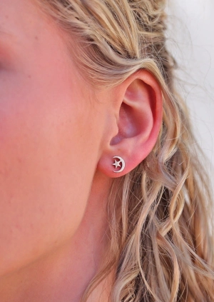 Moon and Stars Silver Studs