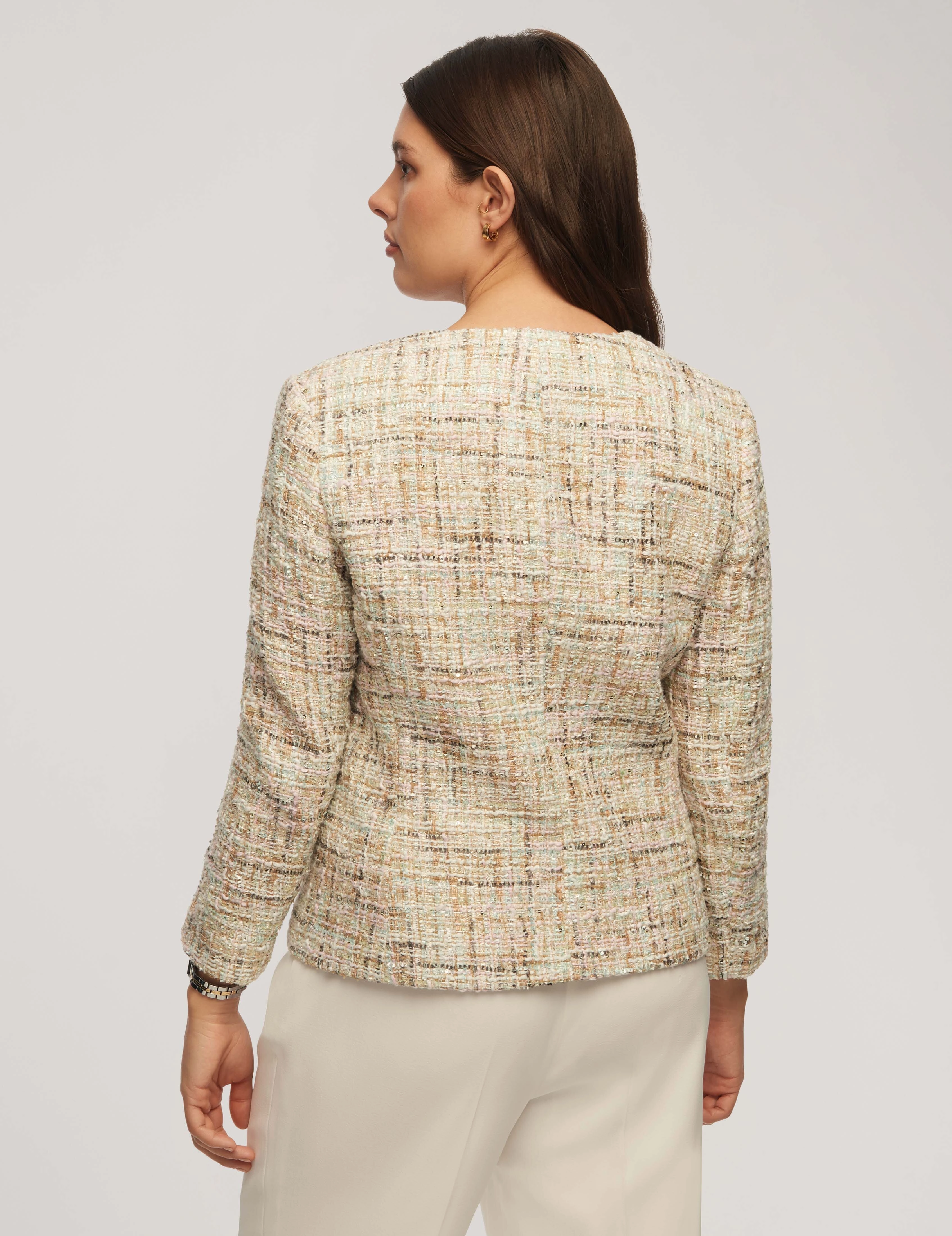 Novelty Sequin Tweed Jacket With Fringe Pockets- Sale