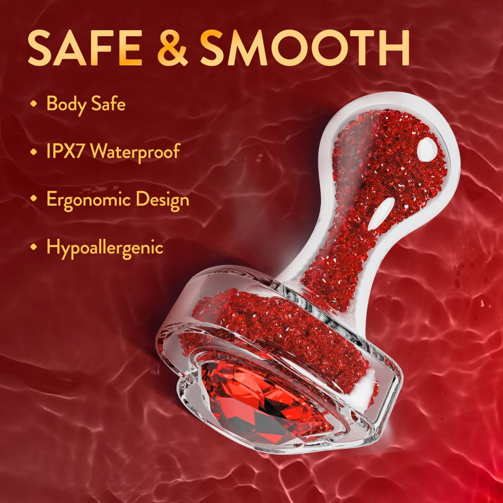 Oh My Gem | Lustre Glass Anal Plug With Ruby Heart-Shaped Base - Body-Safe Borosilicate Glass With Tapered Tip - In Red