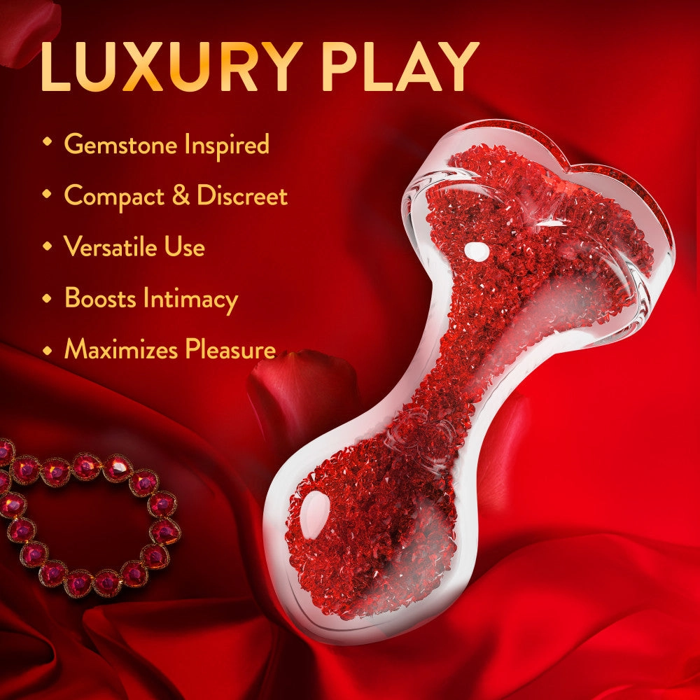 Oh My Gem | Lustre Glass Anal Plug With Ruby Heart-Shaped Base - Body-Safe Borosilicate Glass With Tapered Tip - In Red