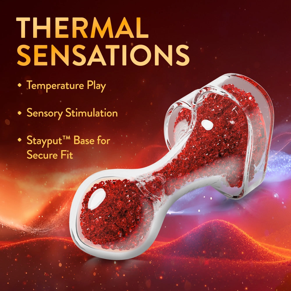 Oh My Gem | Lustre Glass Anal Plug With Ruby Heart-Shaped Base - Body-Safe Borosilicate Glass With Tapered Tip - In Red
