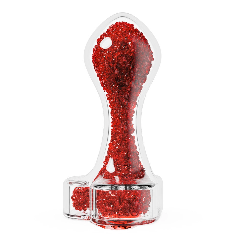 Oh My Gem | Lustre Glass Anal Plug With Ruby Heart-Shaped Base - Body-Safe Borosilicate Glass With Tapered Tip - In Red