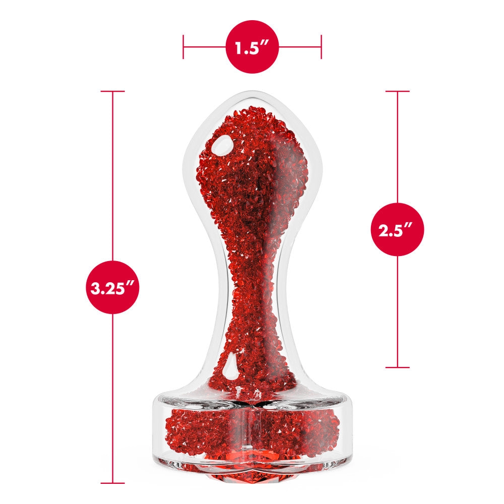 Oh My Gem | Lustre Glass Anal Plug With Ruby Heart-Shaped Base - Body-Safe Borosilicate Glass With Tapered Tip - In Red