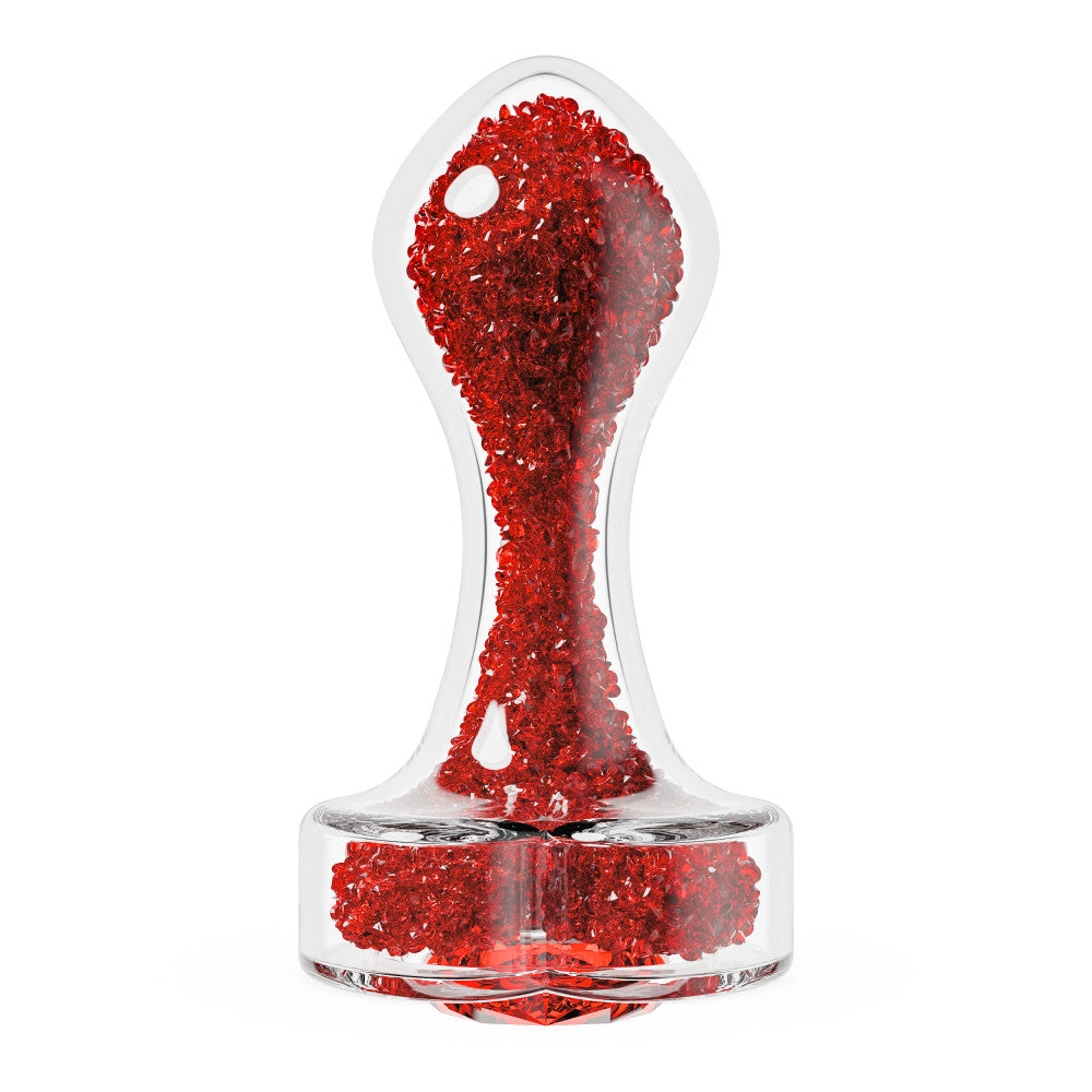 Oh My Gem | Lustre Glass Anal Plug With Ruby Heart-Shaped Base - Body-Safe Borosilicate Glass With Tapered Tip - In Red