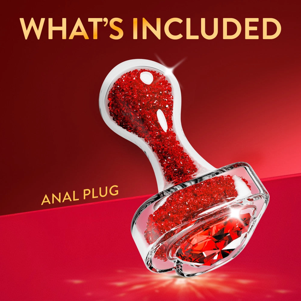 Oh My Gem | Lustre Glass Anal Plug With Ruby Heart-Shaped Base - Body-Safe Borosilicate Glass With Tapered Tip - In Red