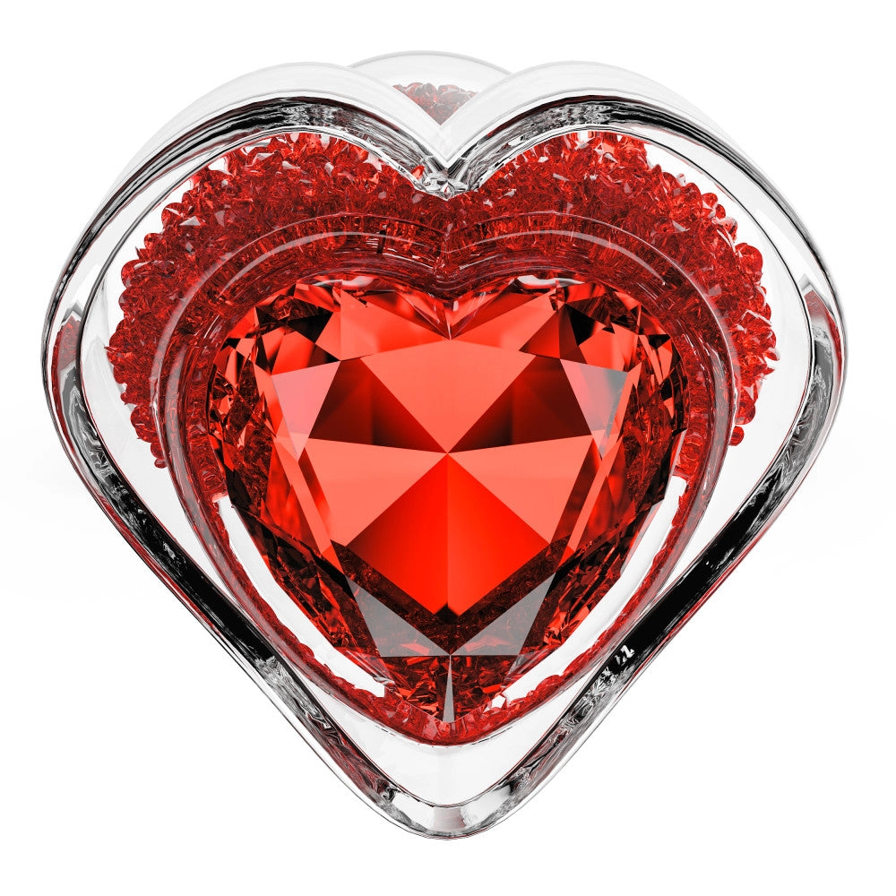 Oh My Gem | Lustre Glass Anal Plug With Ruby Heart-Shaped Base - Body-Safe Borosilicate Glass With Tapered Tip - In Red