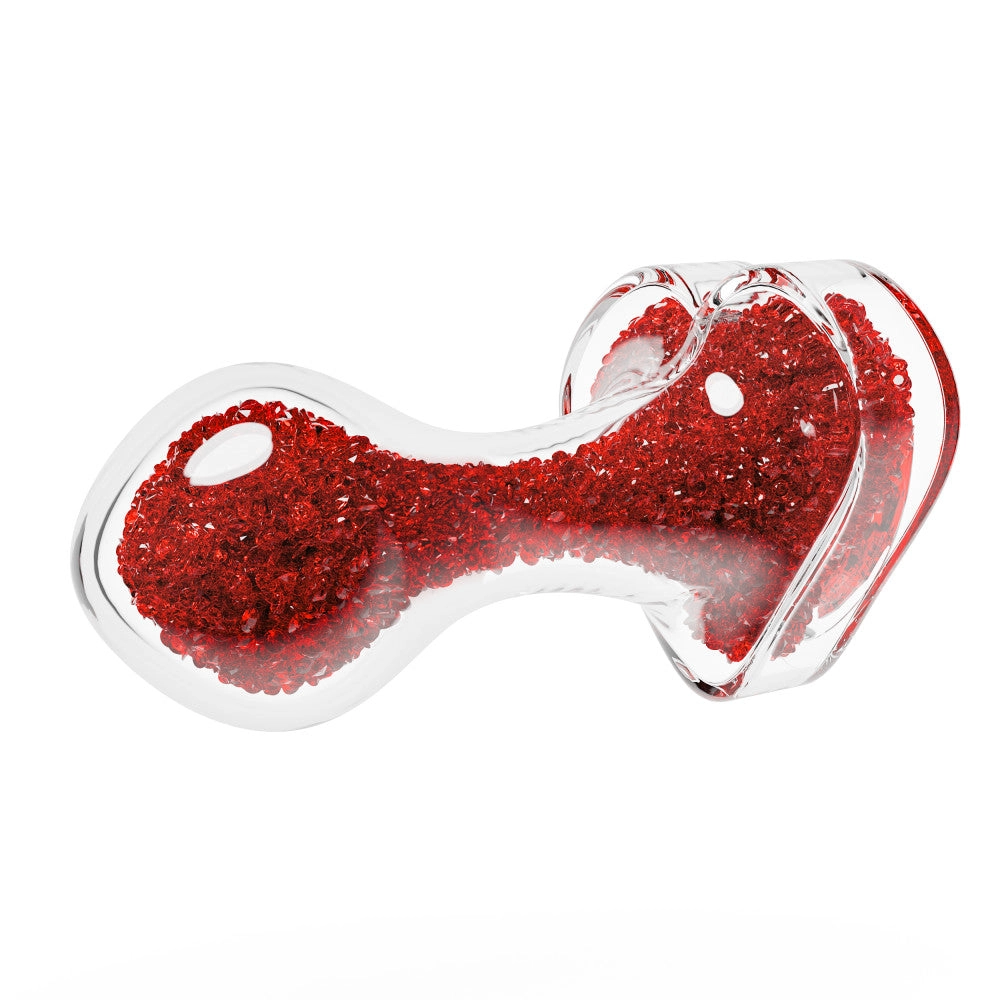 Oh My Gem | Lustre Glass Anal Plug With Ruby Heart-Shaped Base - Body-Safe Borosilicate Glass With Tapered Tip - In Red