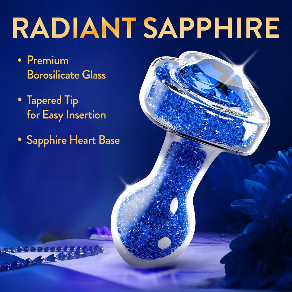 Oh My Gem | Prestige Glass Anal Plug With Sapphire Heart-Shaped Base – Body-Safe Borosilicate Glass With Tapered Tip – In Blue