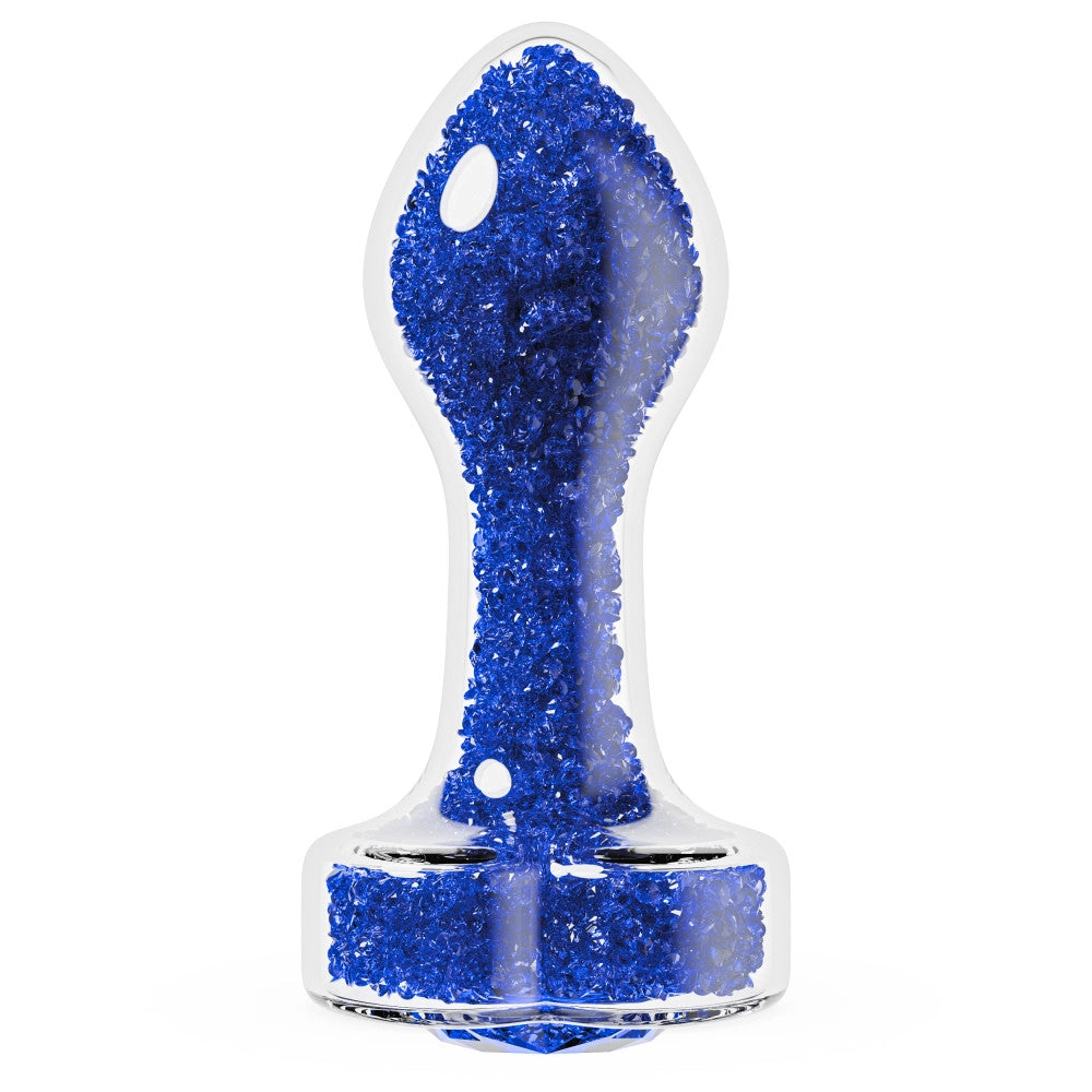 Oh My Gem | Prestige Glass Anal Plug With Sapphire Heart-Shaped Base – Body-Safe Borosilicate Glass With Tapered Tip – In Blue