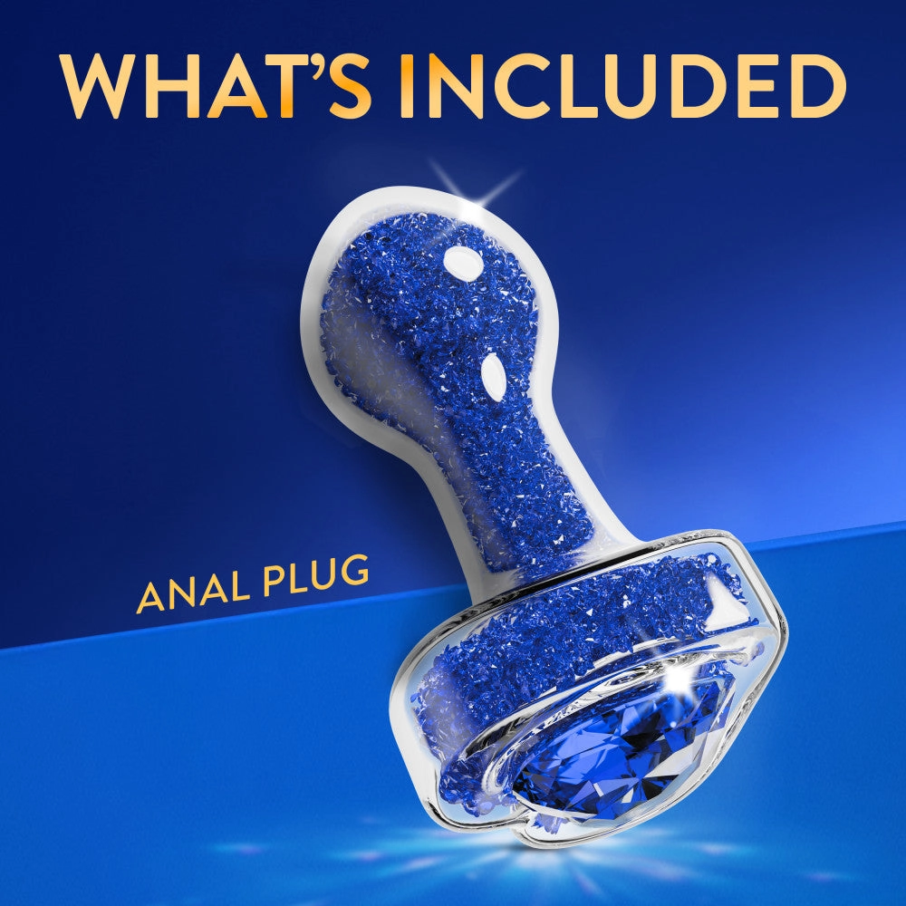 Oh My Gem | Prestige Glass Anal Plug With Sapphire Heart-Shaped Base – Body-Safe Borosilicate Glass With Tapered Tip – In Blue