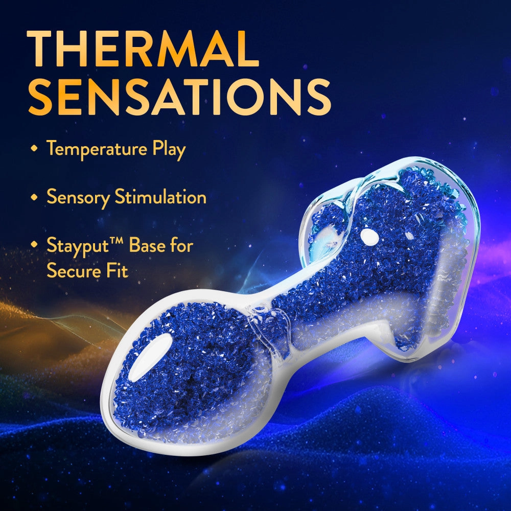 Oh My Gem | Prestige Glass Anal Plug With Sapphire Heart-Shaped Base – Body-Safe Borosilicate Glass With Tapered Tip – In Blue
