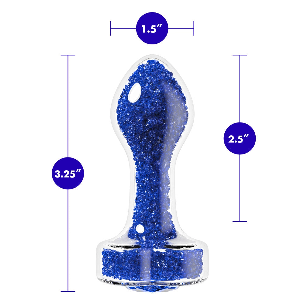 Oh My Gem | Prestige Glass Anal Plug With Sapphire Heart-Shaped Base – Body-Safe Borosilicate Glass With Tapered Tip – In Blue