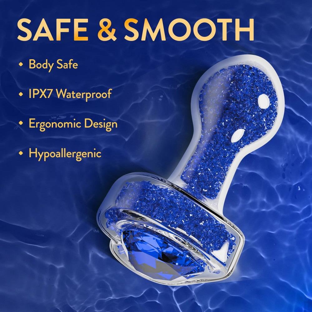 Oh My Gem | Prestige Glass Anal Plug With Sapphire Heart-Shaped Base – Body-Safe Borosilicate Glass With Tapered Tip – In Blue