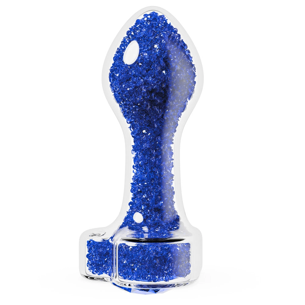 Oh My Gem | Prestige Glass Anal Plug With Sapphire Heart-Shaped Base – Body-Safe Borosilicate Glass With Tapered Tip – In Blue