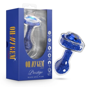 Oh My Gem | Prestige Glass Anal Plug With Sapphire Heart-Shaped Base – Body-Safe Borosilicate Glass With Tapered Tip – In Blue