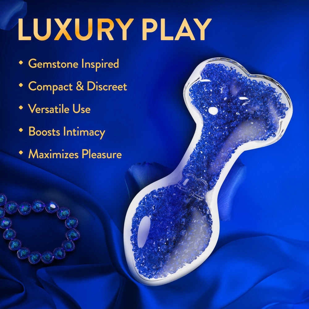 Oh My Gem | Prestige Glass Anal Plug With Sapphire Heart-Shaped Base – Body-Safe Borosilicate Glass With Tapered Tip – In Blue