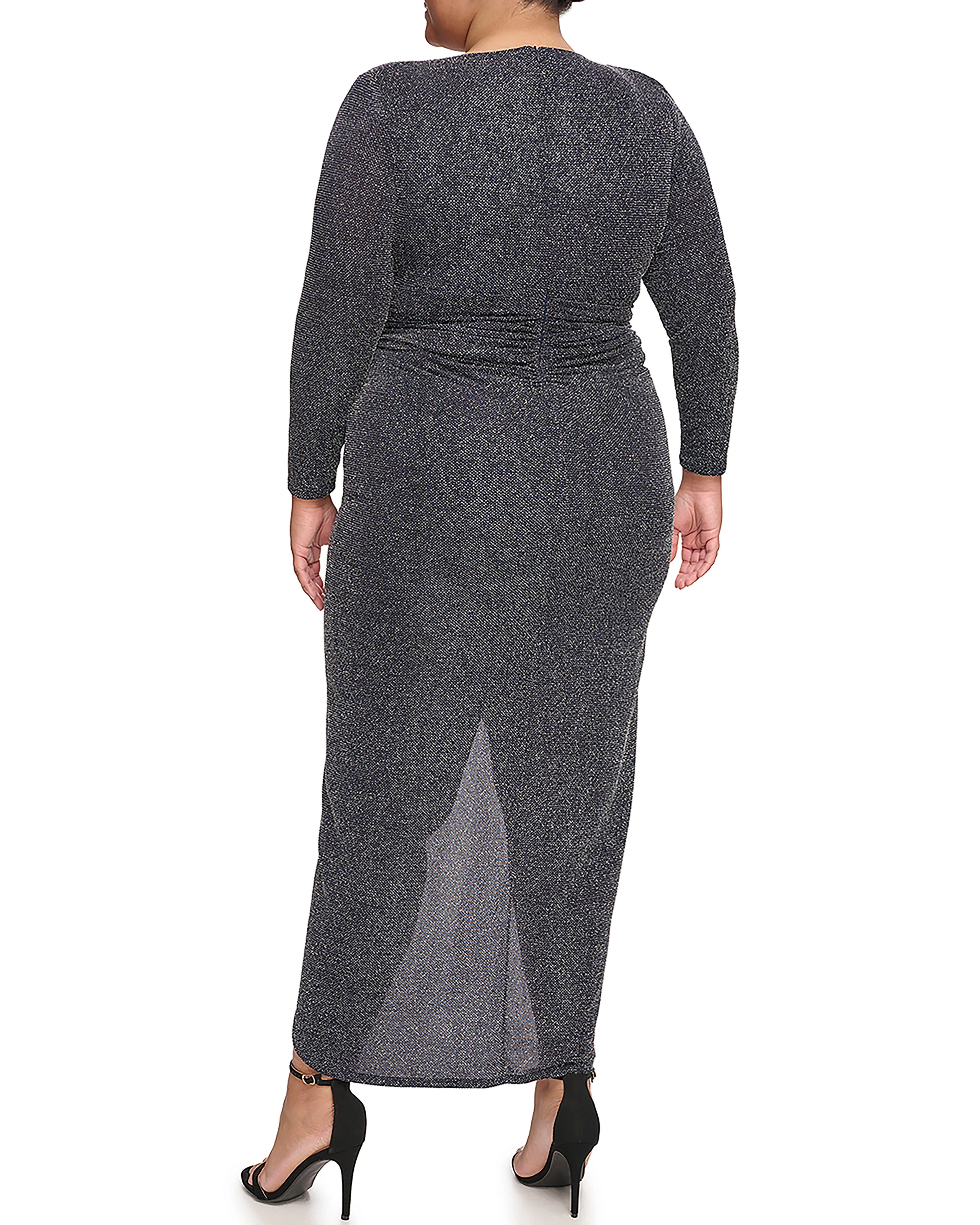 Plus-Size Metallic-Glitter V-Neck Gown
