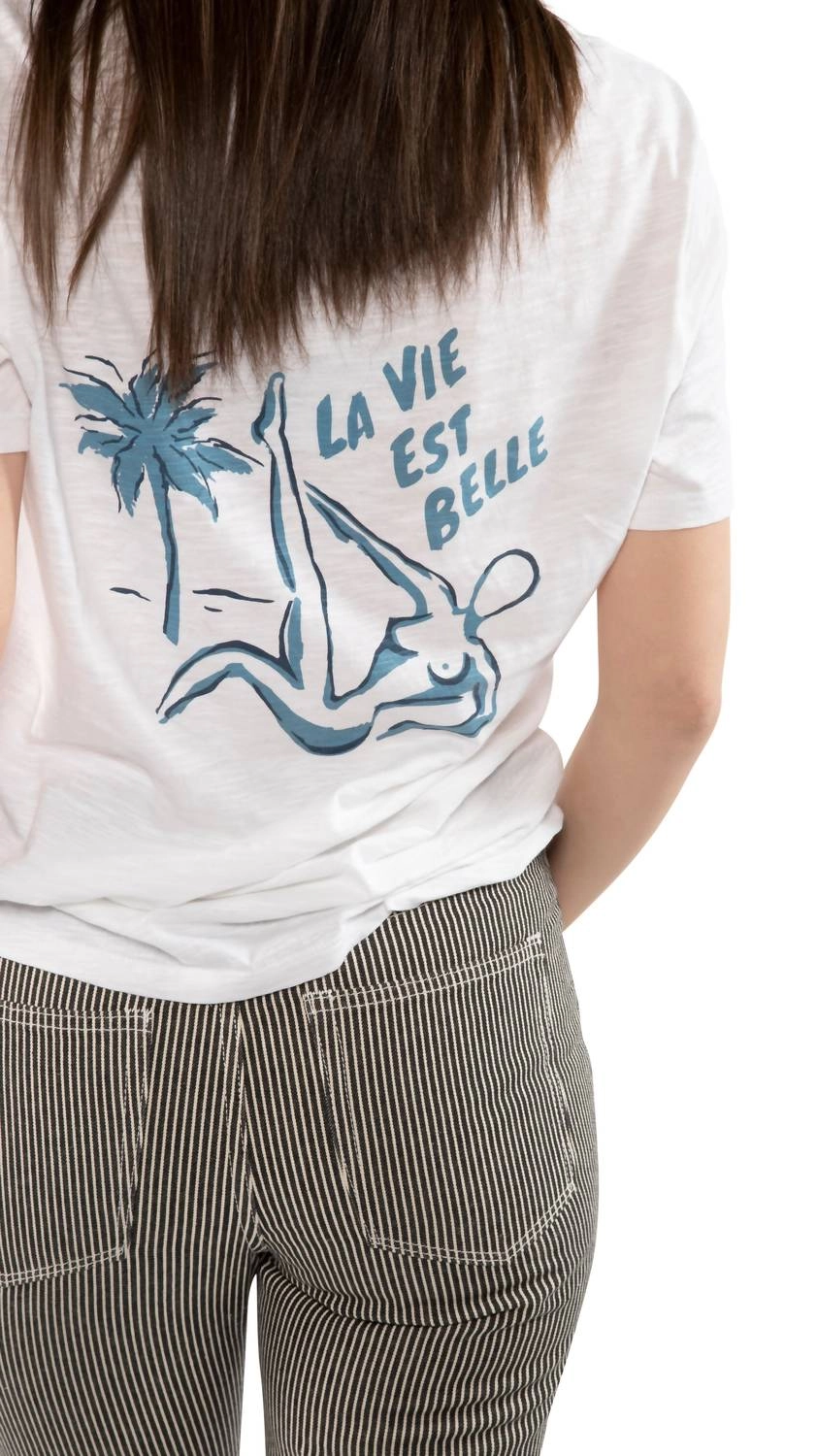 "la Vie Est Belle" Graphic Short Sleeve Knit Tee In Chalk