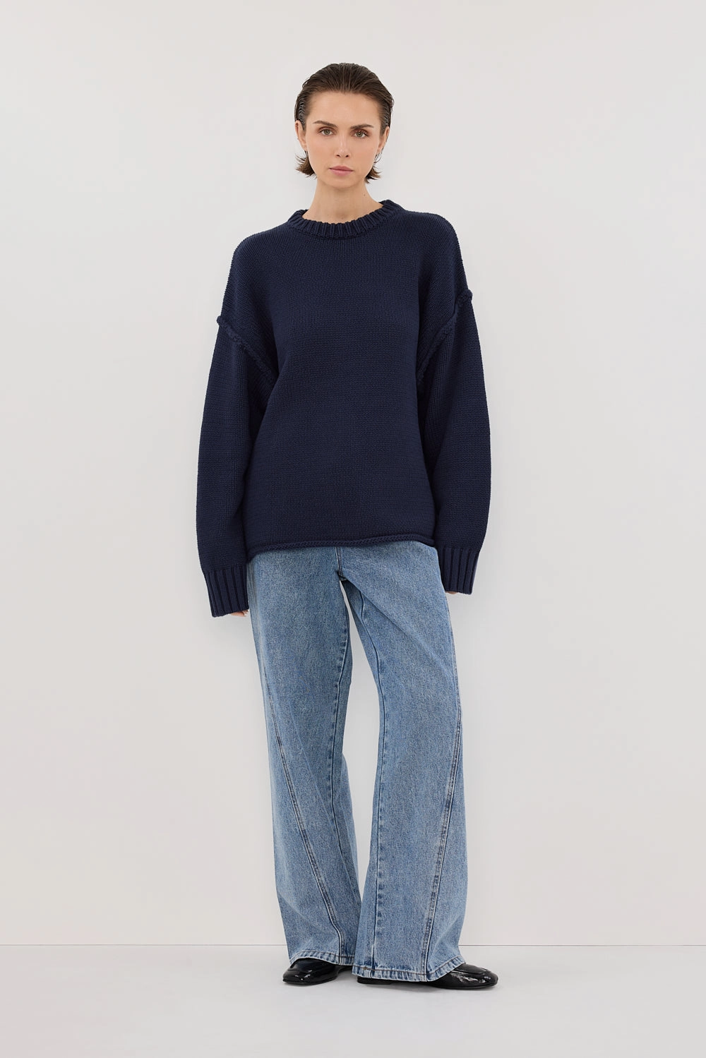 ROY NAVY LONGLINE KNIT JUMPER