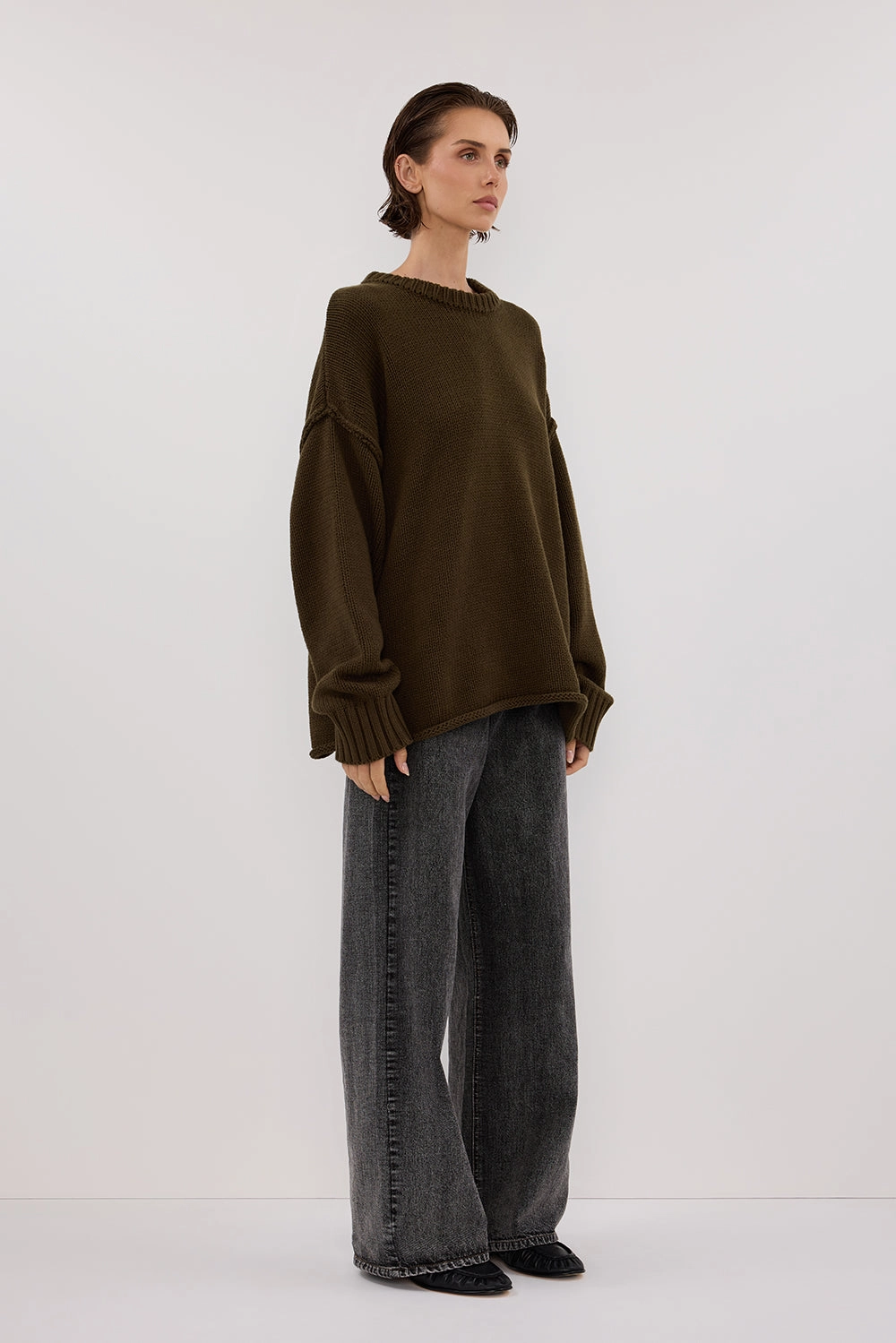 ROY OLIVE LONGLINE KNIT JUMPER