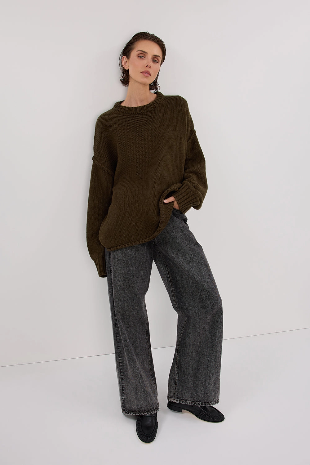 ROY OLIVE LONGLINE KNIT JUMPER