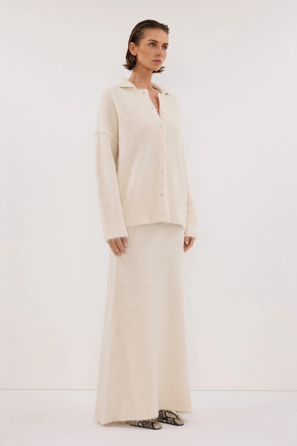 SALMA IVORY POLO NECK KNIT CARDIGAN