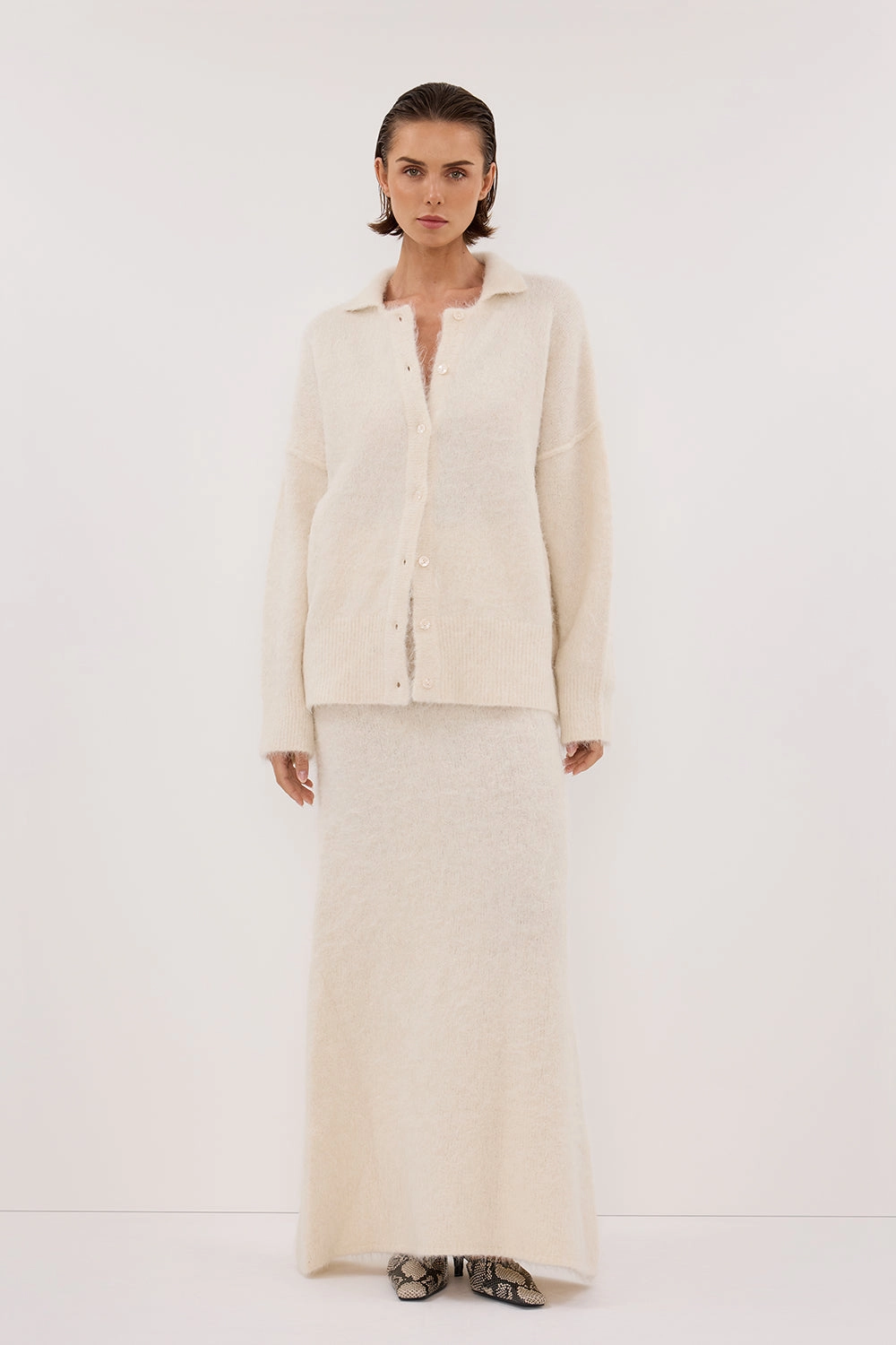 SALMA IVORY POLO NECK KNIT CARDIGAN