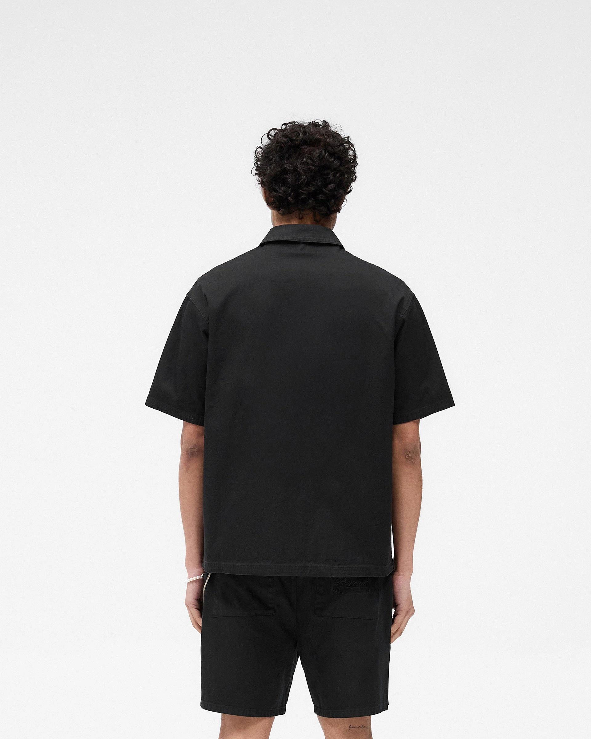 Short Sleeve Cotton Overshirt - Washed Black