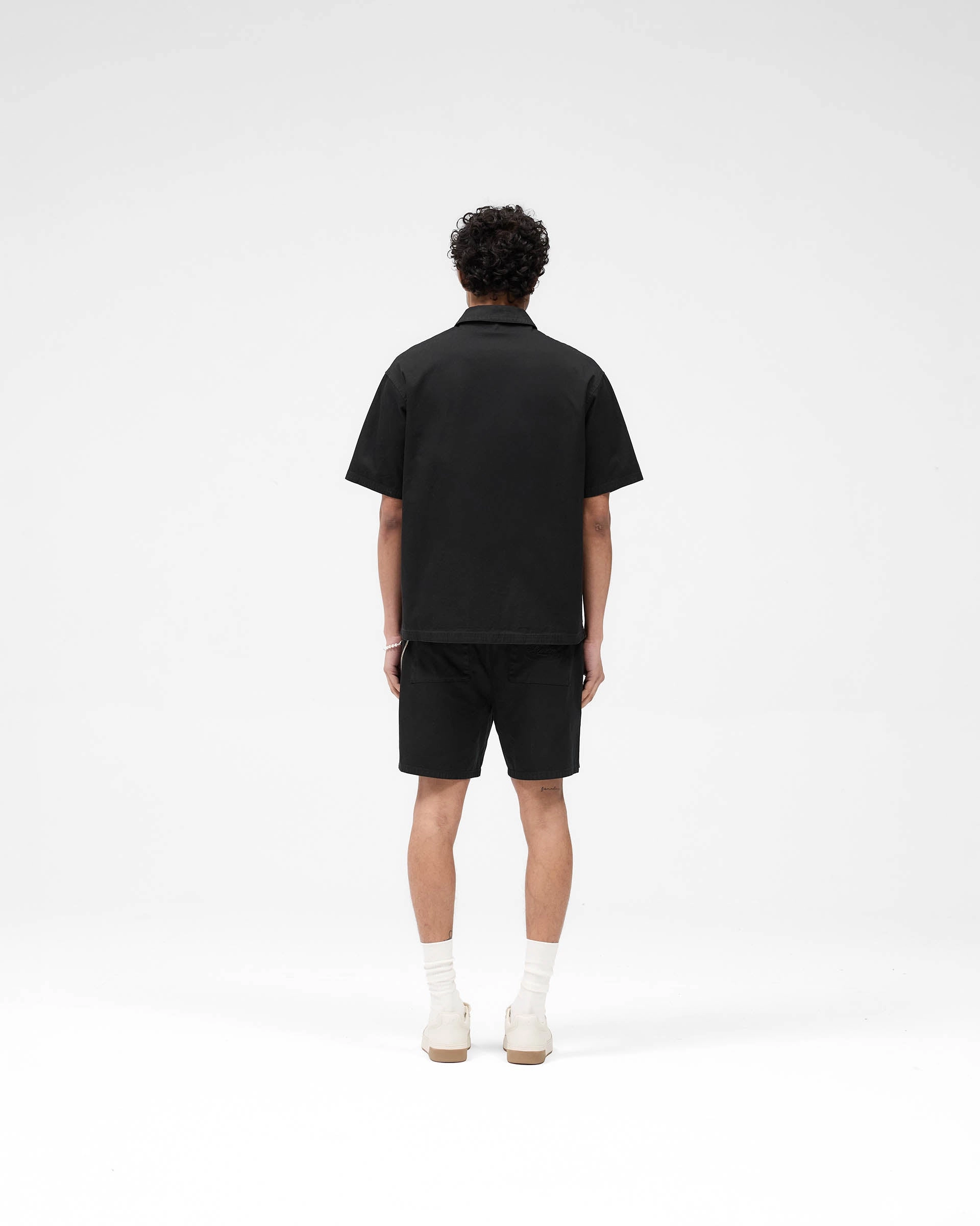 Short Sleeve Cotton Overshirt - Washed Black