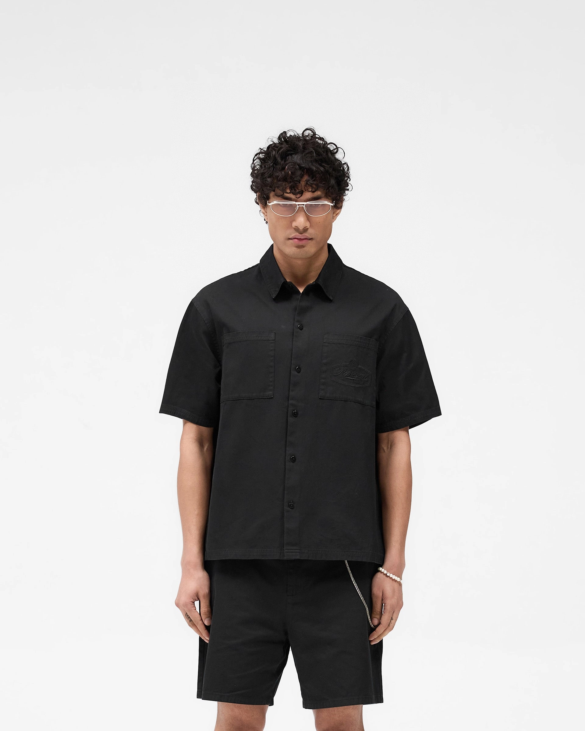 Short Sleeve Cotton Overshirt - Washed Black
