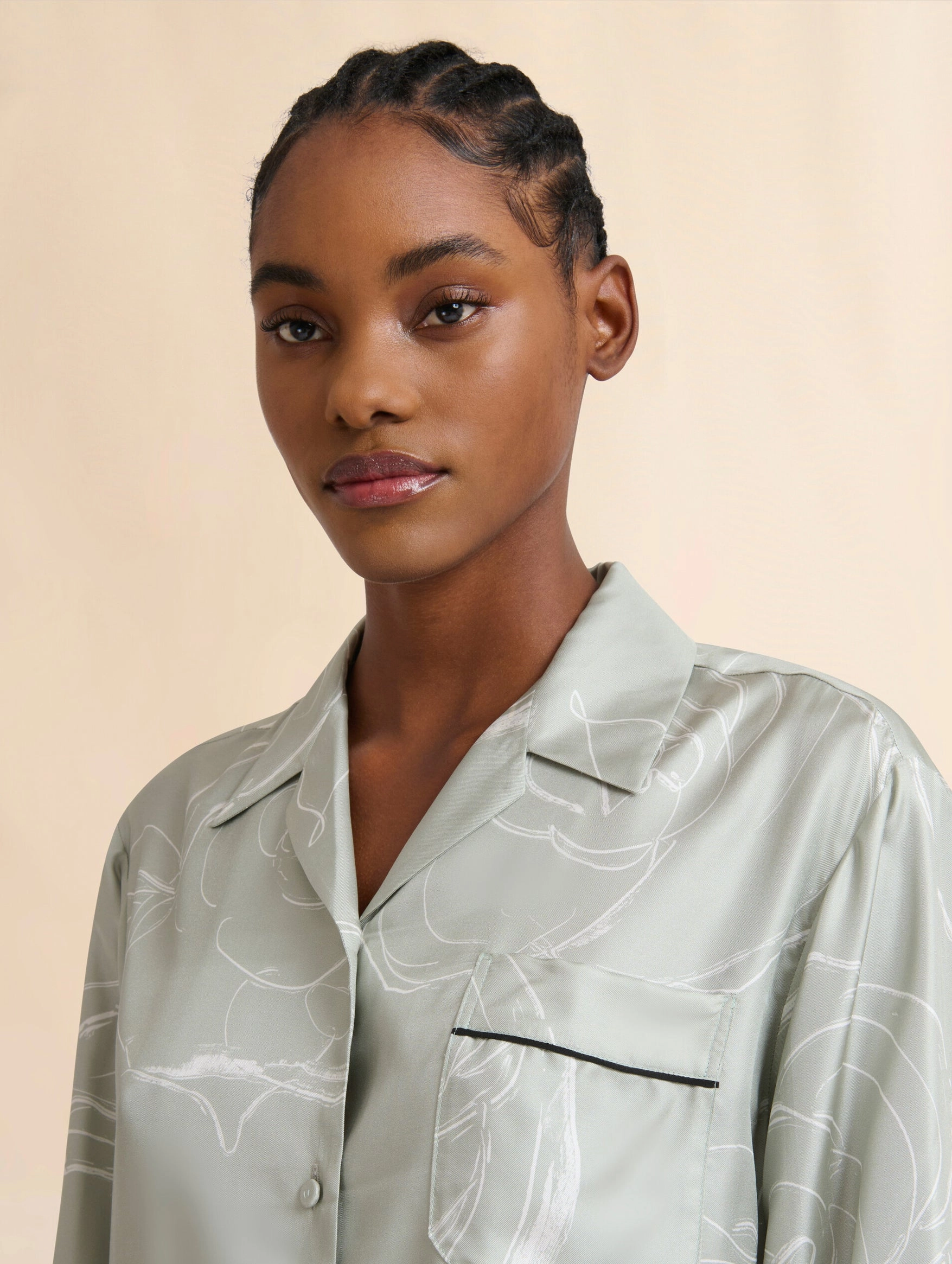 Silk Shirt With Aurora Print in Green