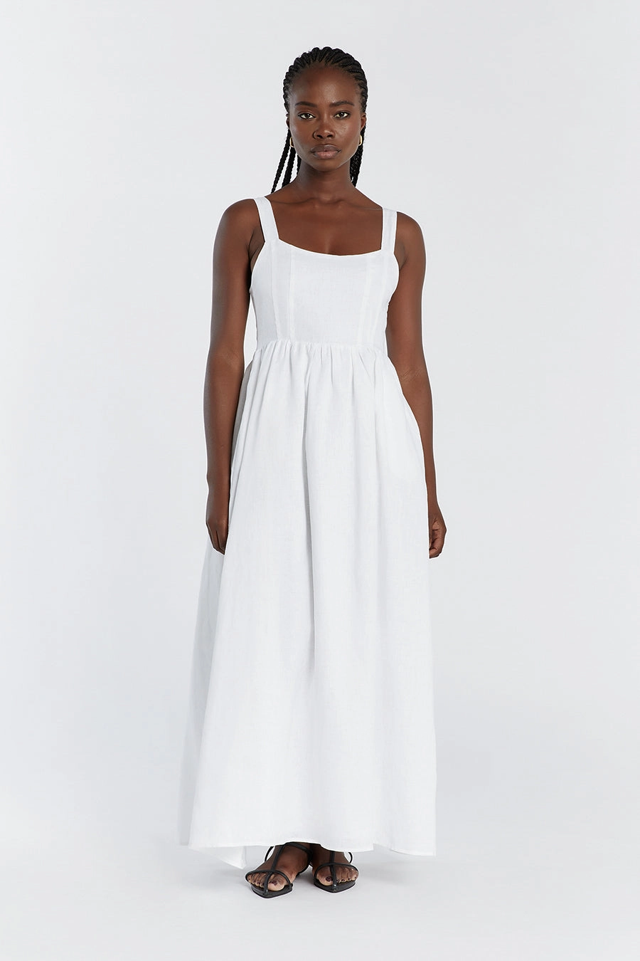 SPENCER WHITE LINEN MIDI DRESS