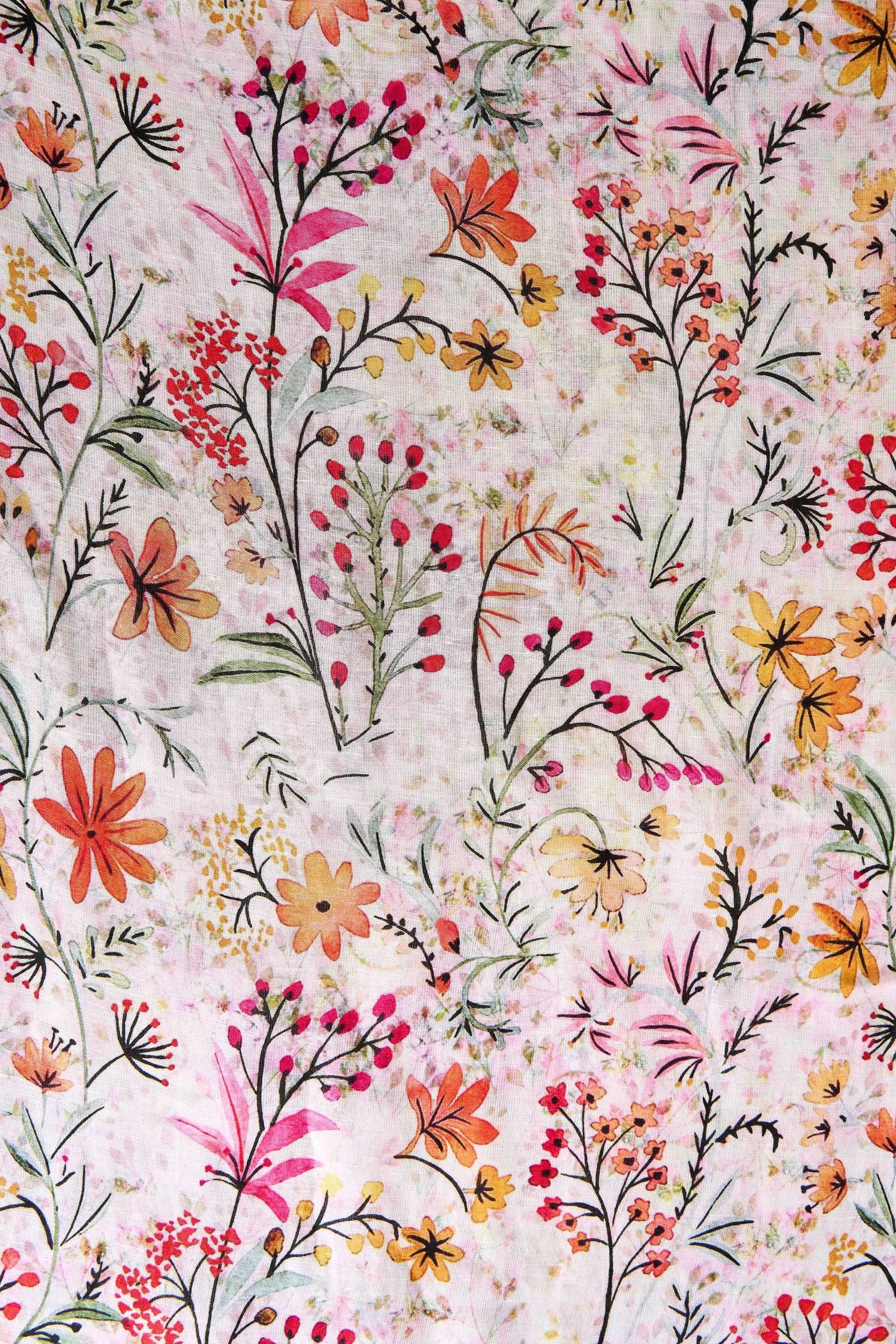 Spring Floral Linen Scarf - Multi