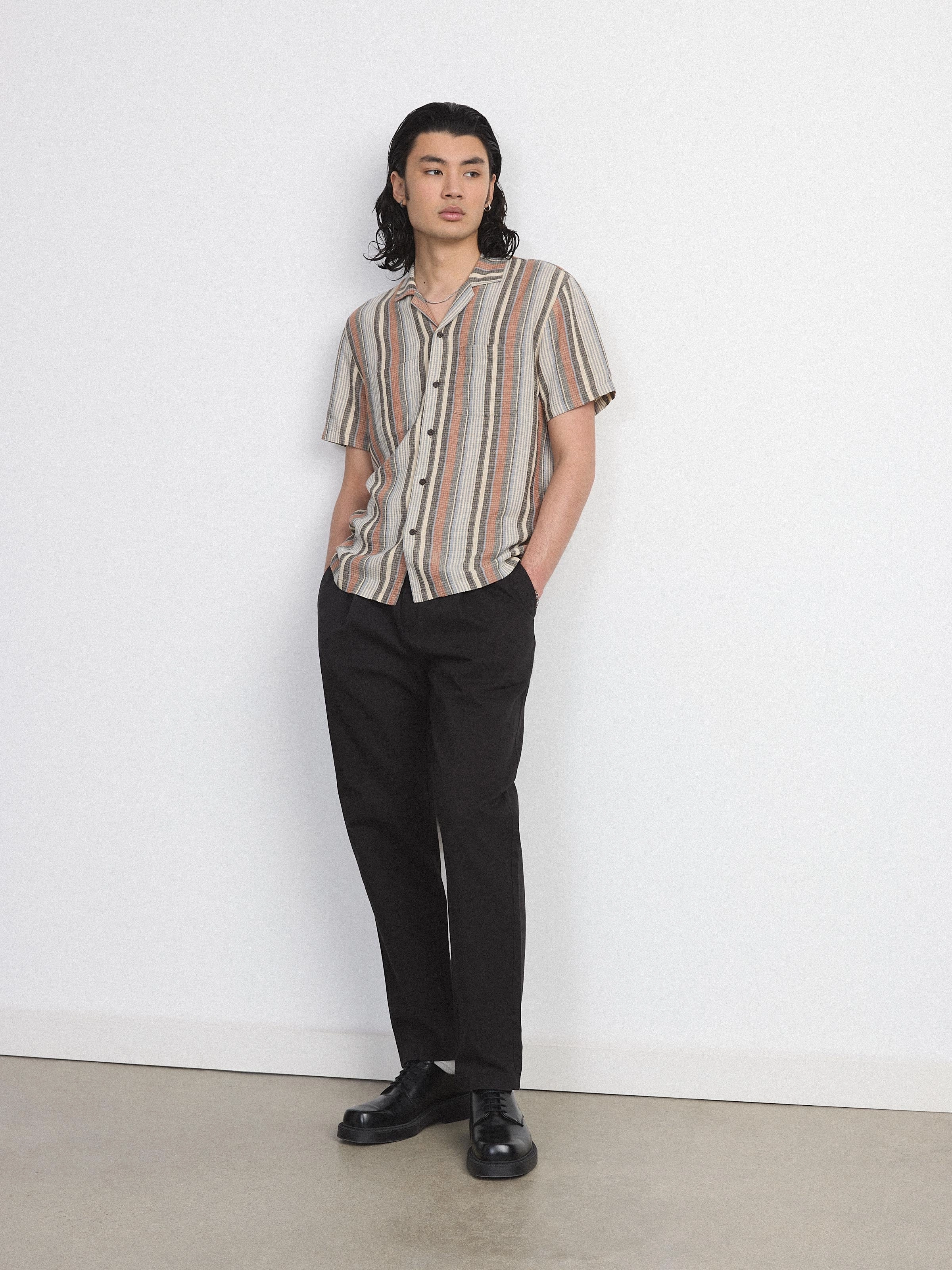 The Striped Camp Collar Shirt in Spice Orange