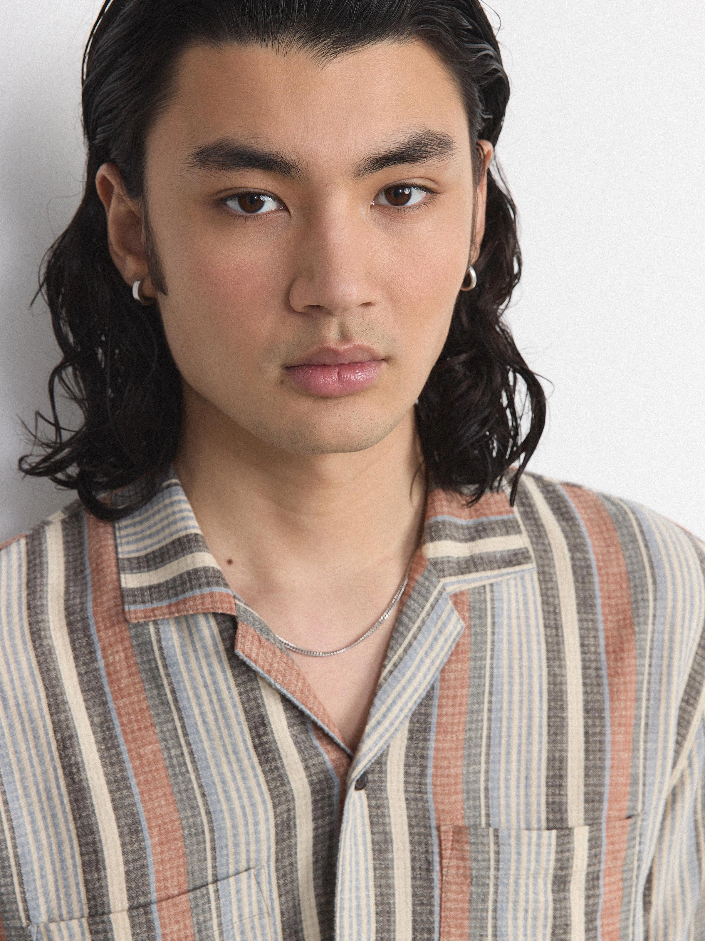 The Striped Camp Collar Shirt in Spice Orange