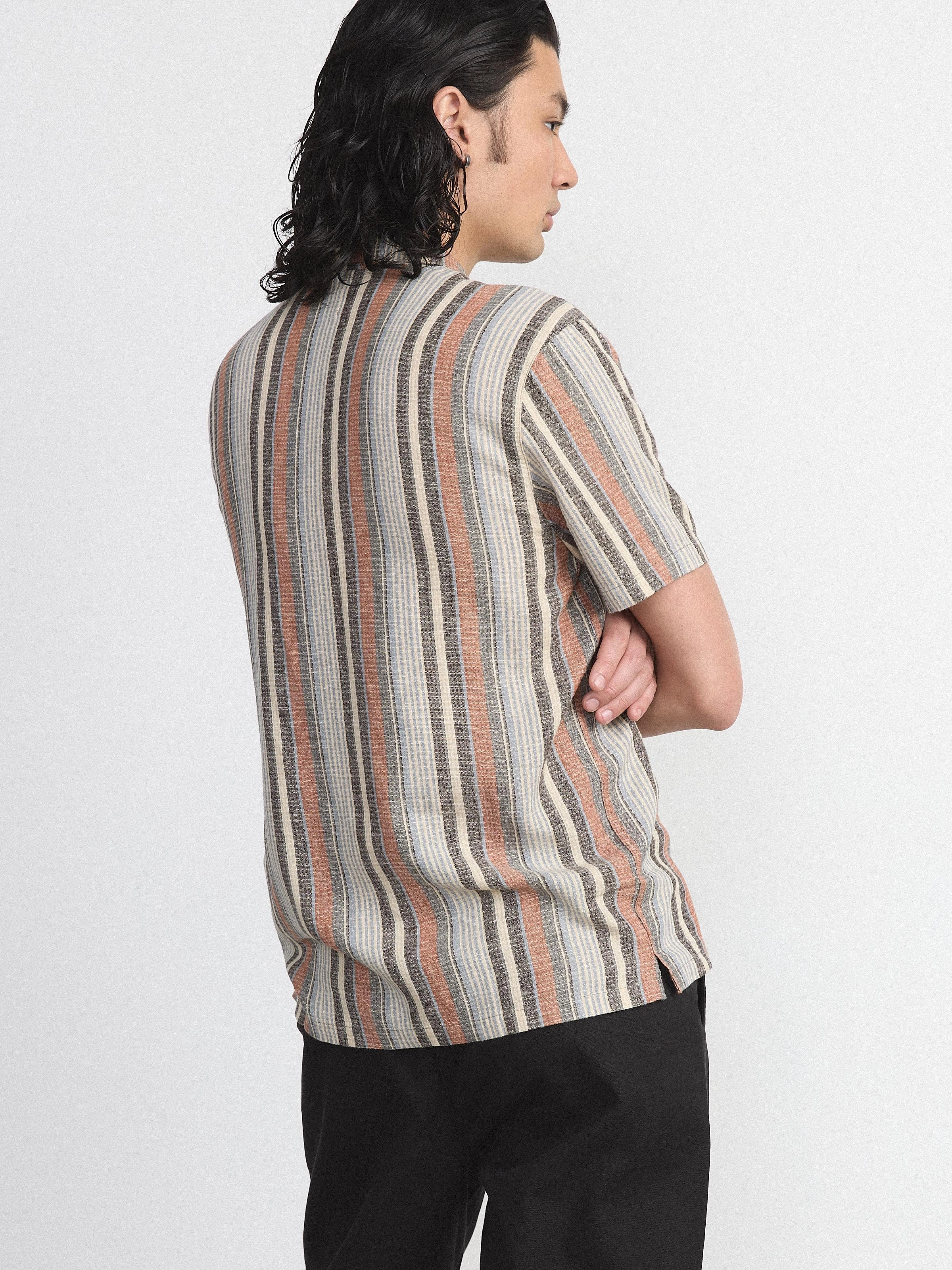 The Striped Camp Collar Shirt in Spice Orange