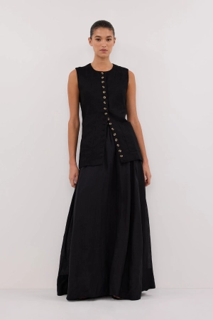 TILLY BLACK LINEN LONGLINE VEST