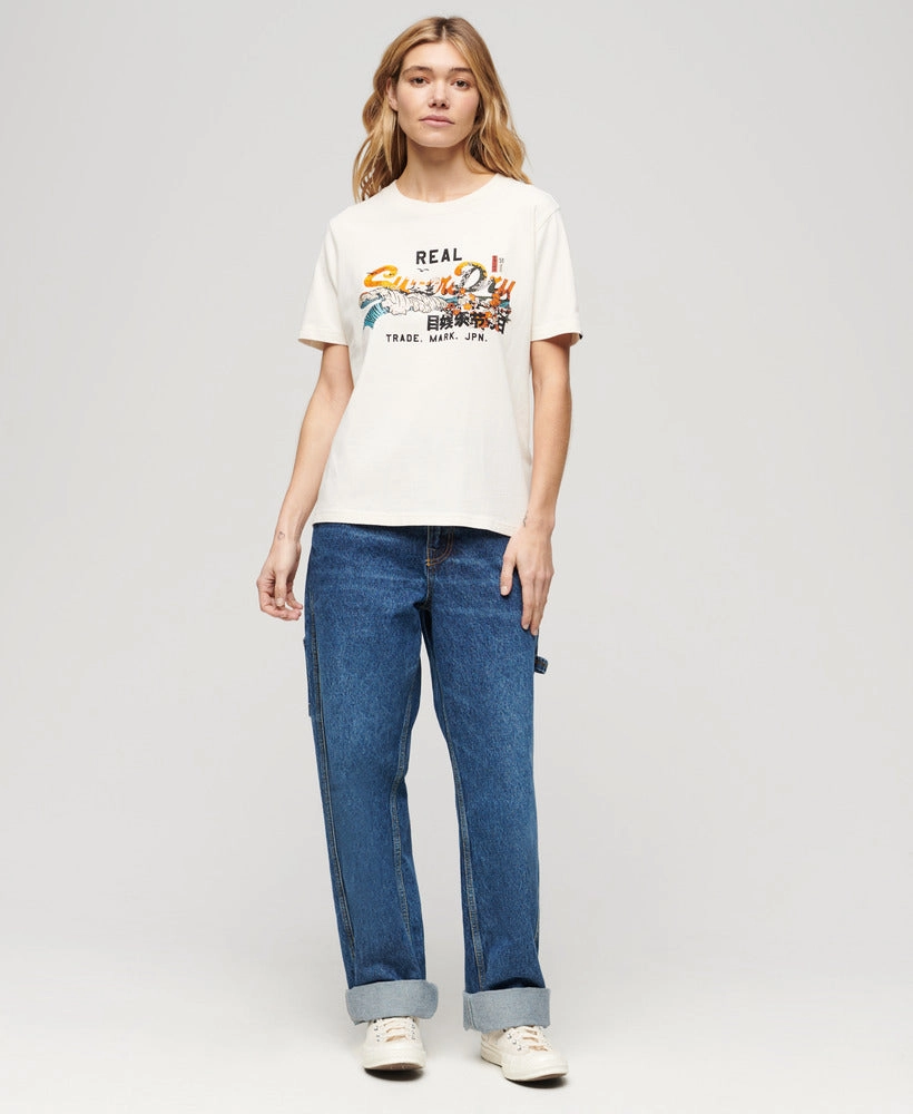 Tokyo Vintage Logo Relaxed T Shirt Eclipse Navy | Cream