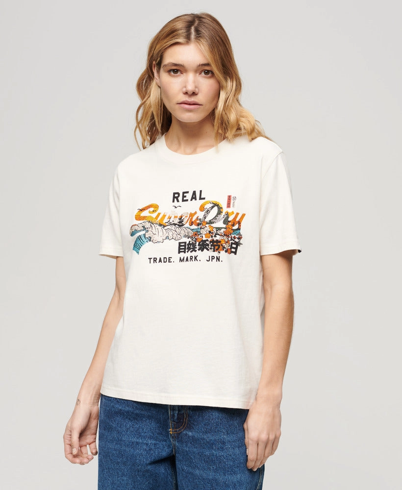 Tokyo Vintage Logo Relaxed T Shirt Eclipse Navy | Cream