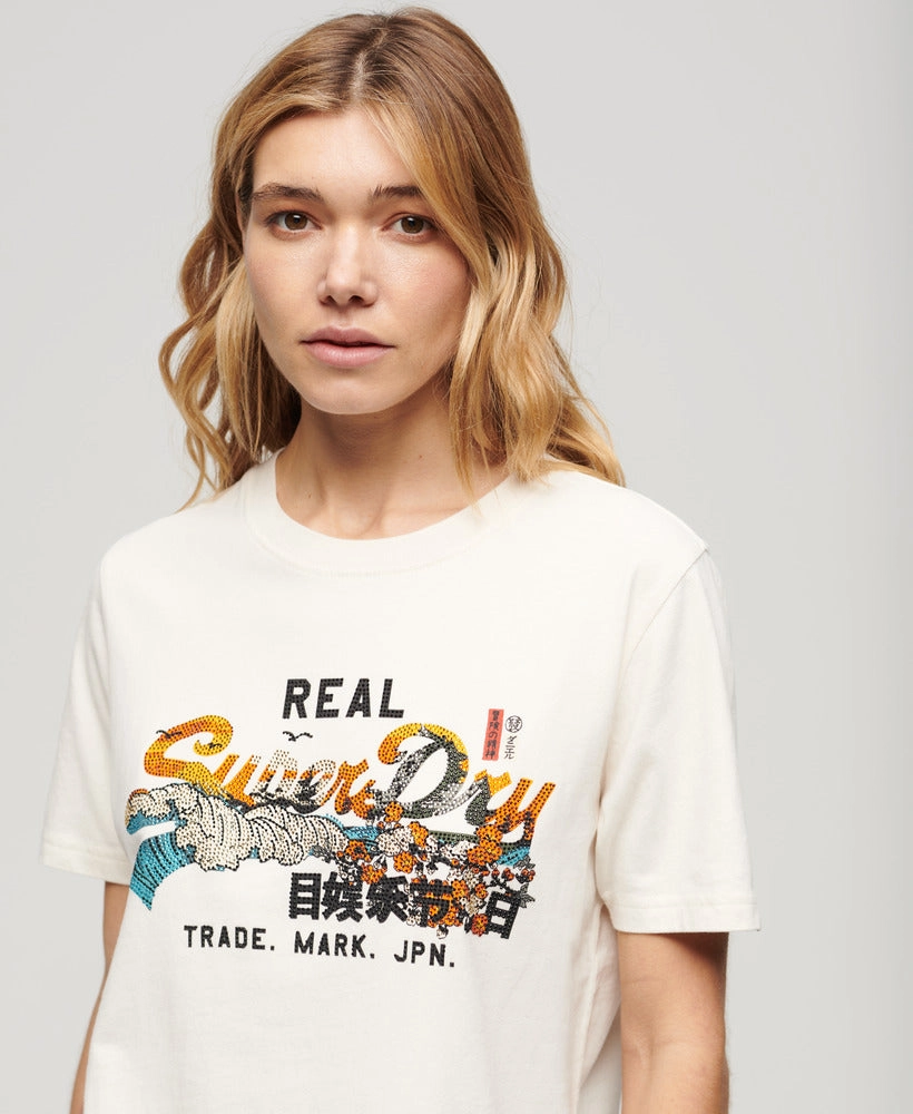 Tokyo Vintage Logo Relaxed T Shirt Eclipse Navy | Cream