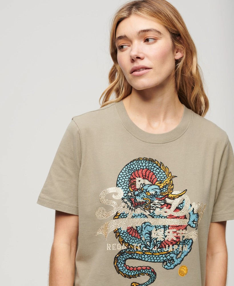 Tokyo Vintage Logo Relaxed T Shirt Eclipse Navy | Light Khaki Green