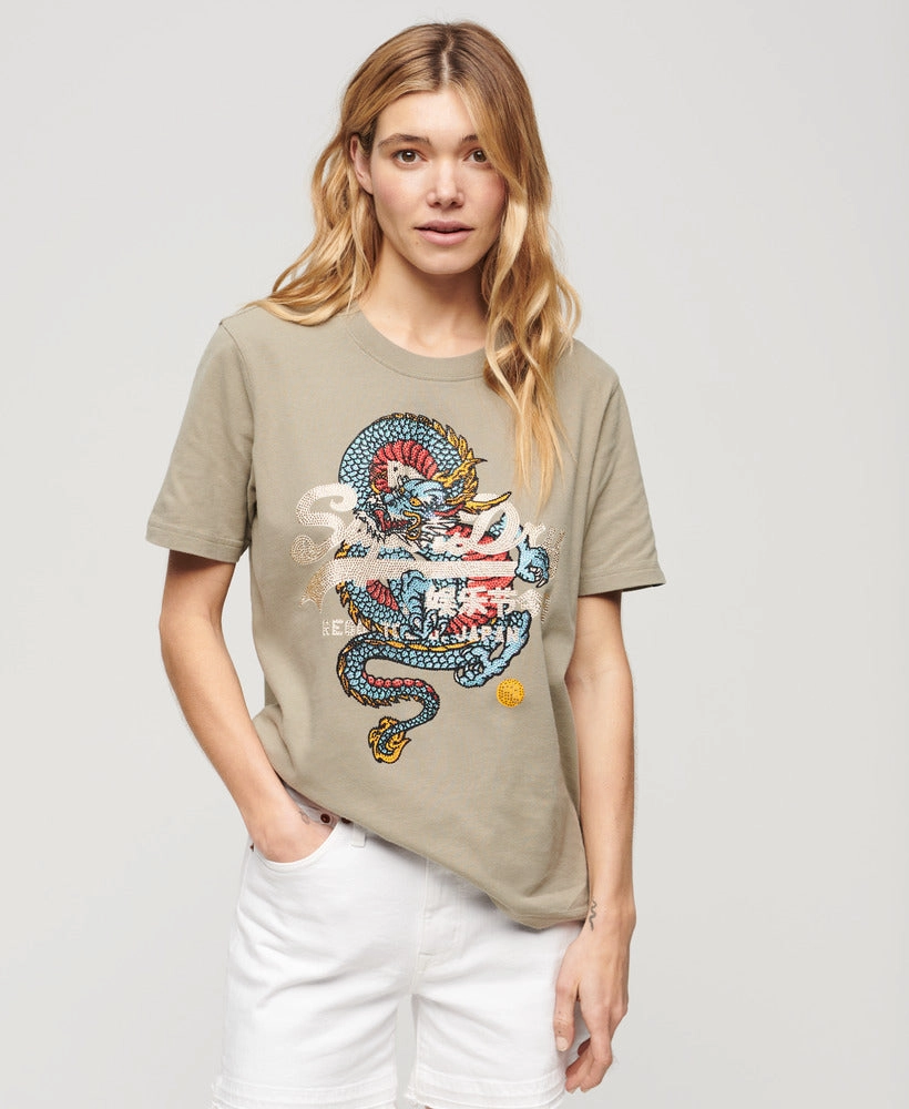 Tokyo Vintage Logo Relaxed T Shirt Eclipse Navy | Light Khaki Green