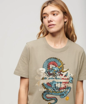 Tokyo Vintage Logo Relaxed T Shirt Eclipse Navy | Light Khaki Green
