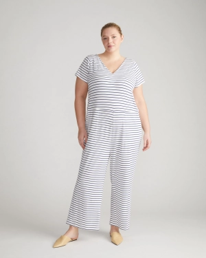 UltimateS Jemma V Neck Jumpsuit - White/Cenote Stripe
