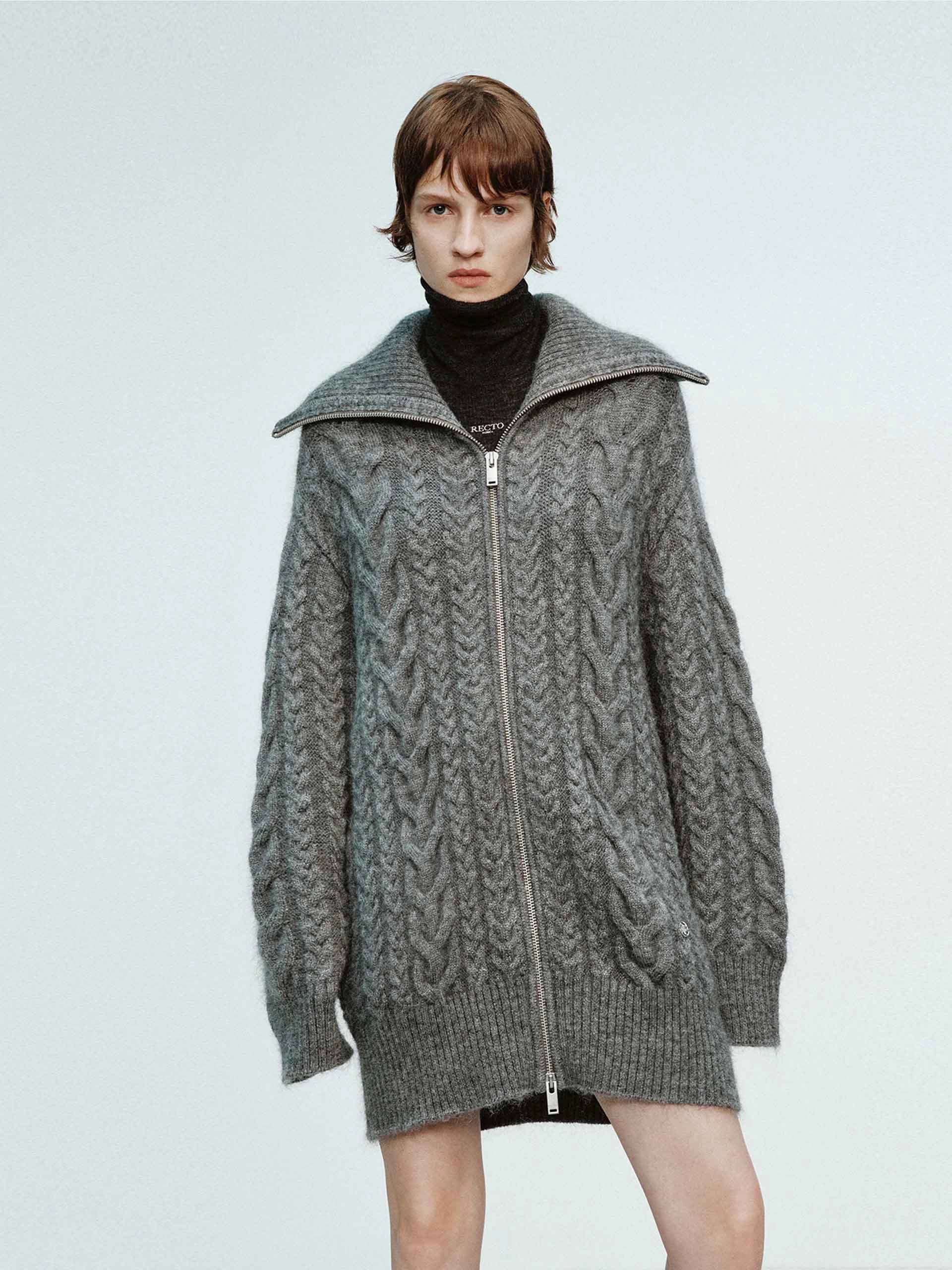 Wide Collar Cable Cardigan