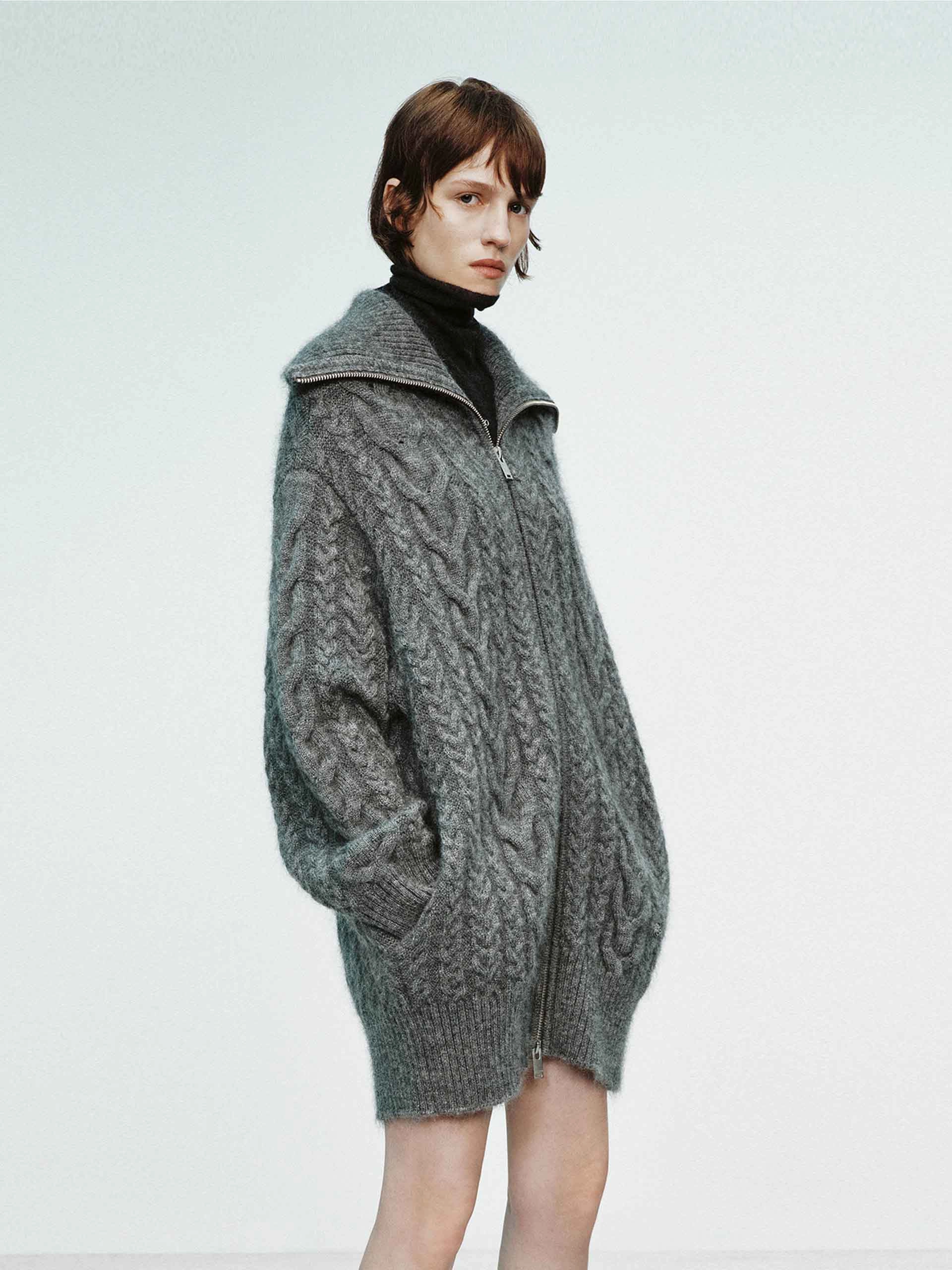 Wide Collar Cable Cardigan